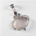 Silver Rose Quartz, Amethyst Gemstone Pendant