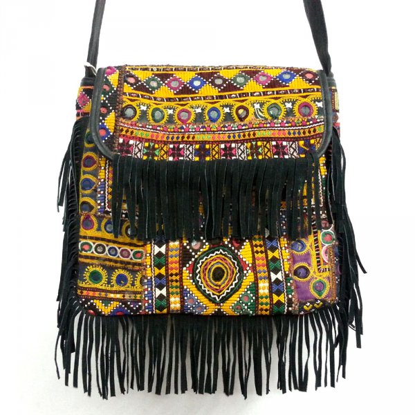 Afghan Leather Bag with Frills