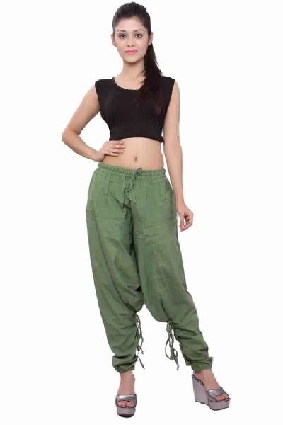 Cotton Women Solid Mehndi-Green Polo Trouser