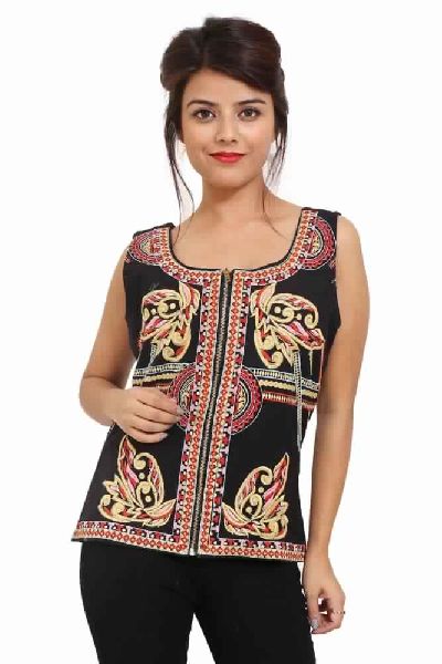 Embroidery Cotton Party Wear Black Jacket