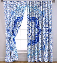 Blue ombre mandala window curtain, Technics : Hand Screen Printed