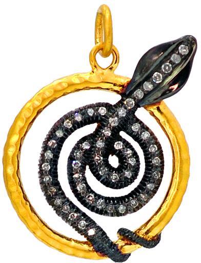 Silver snake charm gold pendant
