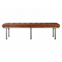 Vintage Industrial Leather Bench