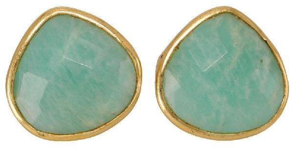 Amazonite Gemstone Gold Plated Stud Earrings
