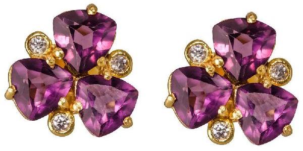 Amethyst Quartz Stone Gold Plated Bezel Set Stud Earrings