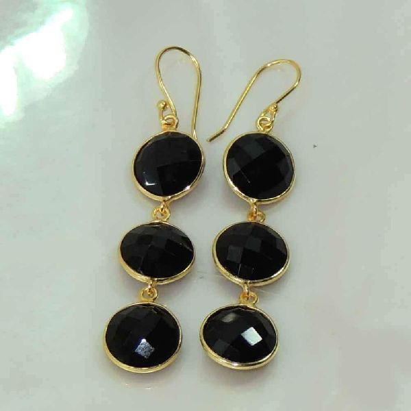 Faceted Round Gemstone Bezel Set Hook Earrings