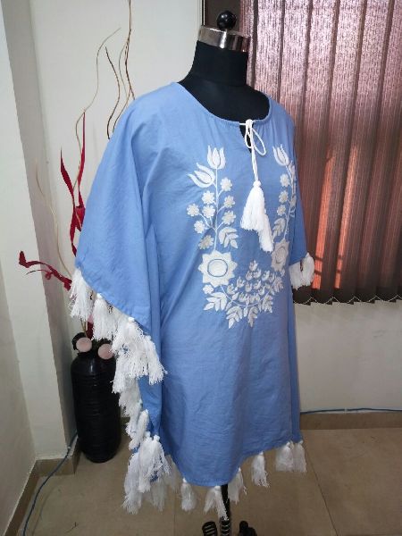 embroidered short Kaftan with tassels