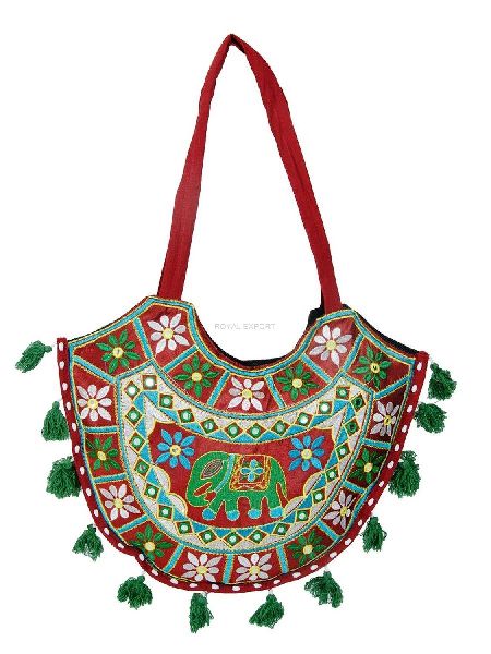 Folk Style Elephant Embroidered Bags, Style : Rope Handle