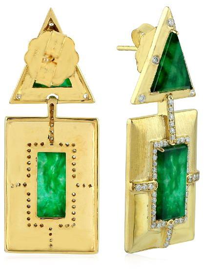 18k Yellow Gold Green Jade Dangle Earrings