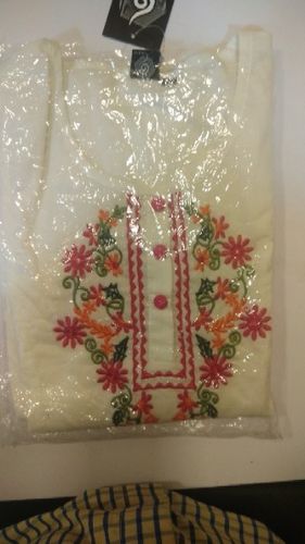 Ladies White Embroidered Kurti, Feature : Anti-Wrinkle, Easy Wash, Shrink-Resistant