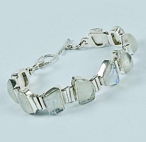 925 Sterling Silver Jewelry Fashion Rainbow Moonstone Bracelet