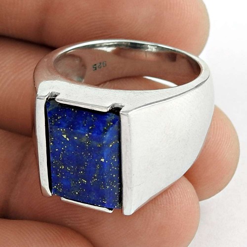 Amusable 925 Sterling Silver Lapis Gemstone Men\'s Ring Jewelry