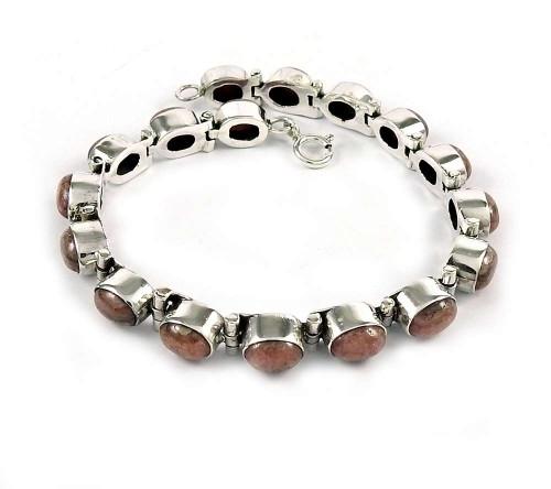 Rhodochrosite Gemstone Sterling Silver Bracelet, Color : Pink
