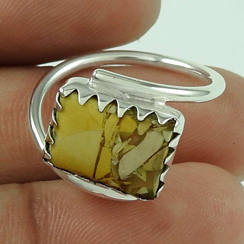 Fantastic!! Mookaite 925 Sterling Silver Ring, Color : Yellow