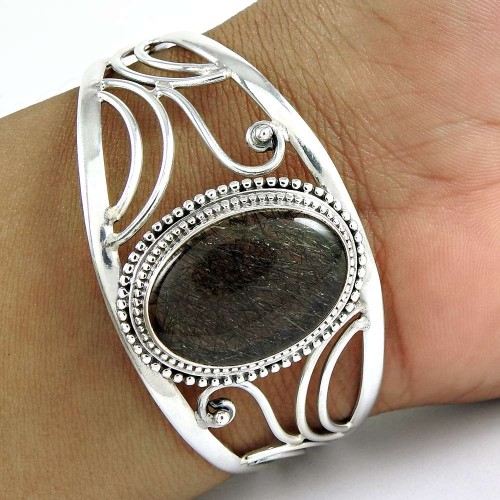 Fashion Design ! Black Rutile 925 Sterling Silver Bangle