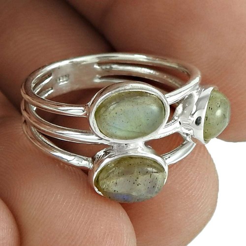 Good-Looking 925 Sterling Silver Labradorite Gemstone Ring Antique Jewelry
