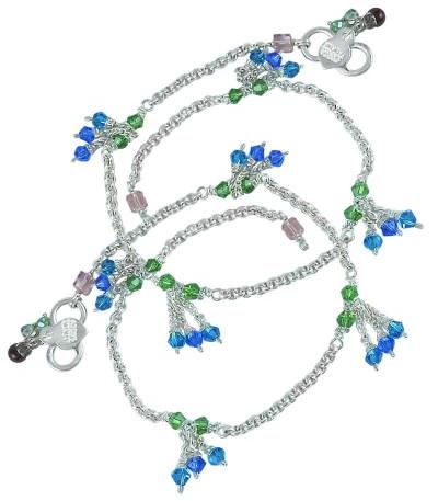 Gorgeous ! Multi Colour Glass 925 Sterling Silver Anklets