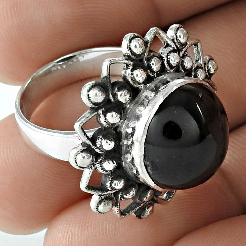 Lustrous 925 Sterling Silver Black Star Gemstone Ring Ethnic Jewelry