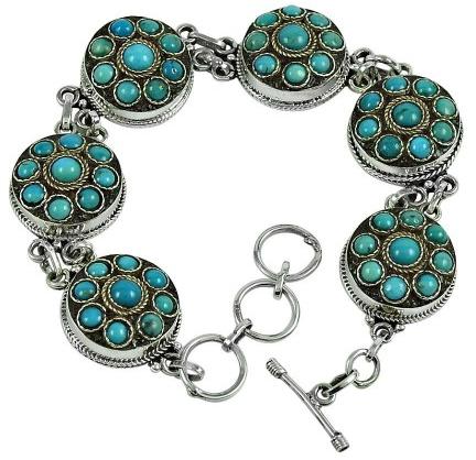 Lustrous Turquoise Gemstone Sterling Silver Bracelet 925 Sterling Silver Fashion Jewellery