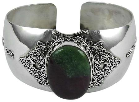 Personable 925 Sterling Silver Ruby Zoisite Gemstone Bangle
