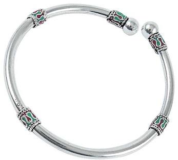 Quality Work Inlay 925 Sterling Silver Bangle