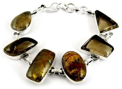 Victorian Style !! Picture Jasper, Green Rutile 925 Sterling Silver Bracelet