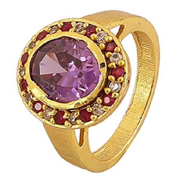 Golden plated multi colour ring