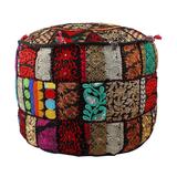 INDIAN ROUND PATCH WORK EMBROIDERED OTTOMAN POUF, INDIAN ROUND OTTOMAN STOOL
