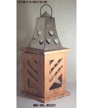 Metal/ Wooden Metal Top Wood Lantern