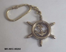 MKI Shiny Brass Nautical Wheel Keychain