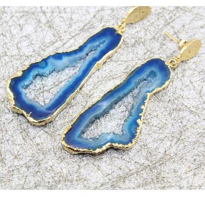 Beautiful Geode Druzy Slice Gold Plated Earring