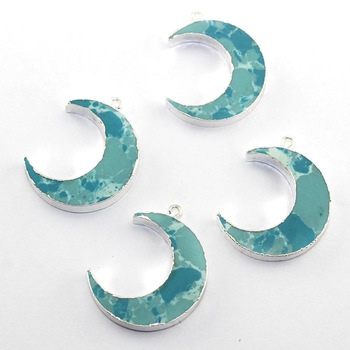 Caribbean Larimar Connector Crescent Shape Silver Plated Connector