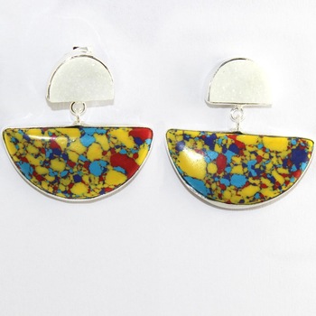 Mosaic Turquoise,Druzy Earring Silver Plated Earring