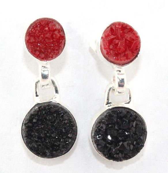 Natural Black Red Druzy Earring Silver Plated Earring Jewelry