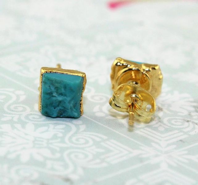 Natural Blue Turquoise Rough Stud Earring, Occasion : Anniversary, Engagement, Gift, Party, Wedding