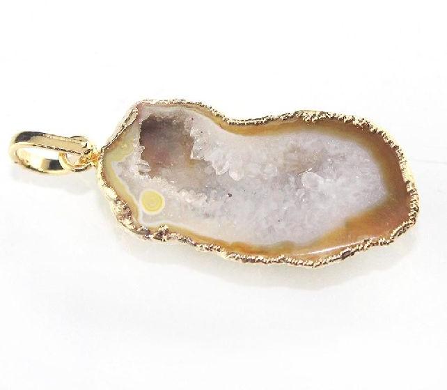 Natural Brown Gold Agate Druzy 24k Gold plated Charm Pendant