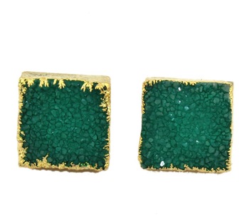 Natural Green Druzy Earring 24k Gold Plated Stud Earring