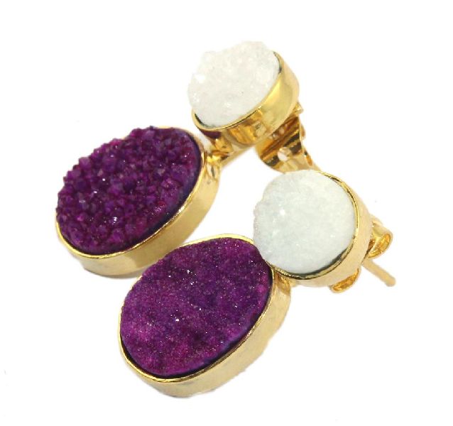 Natural Purple White Druzy Earring, Occasion : Anniversary, Engagement, Gift, Party, Wedding, Casual