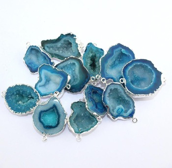 Natural Skyblue Geode Druzy Silver plated Connector