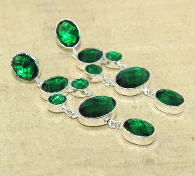 Silver Plated Emerald Quartz Earring, Occasion : Anniversary, Engagement, Gift, Party, Wedding, Casual