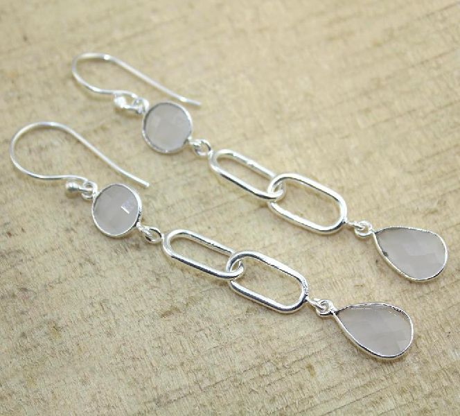 Silver Plated Gray Chalcedony Earring, Occasion : Anniversary, Engagement, Gift, Party, Wedding, Casual