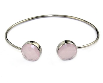 Silver Plated Pink Chalcedony Bangle Bracelet