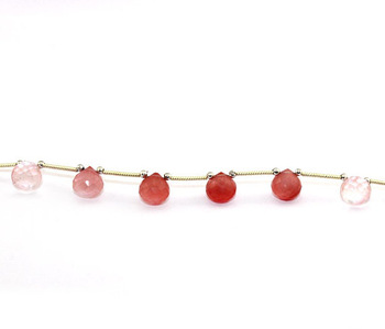 Strawberry Quartz Onion Shape Faceted Briolette Beads