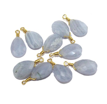 Teardrop Natural Blue Lace Agate Gold Plated Wire Pendant