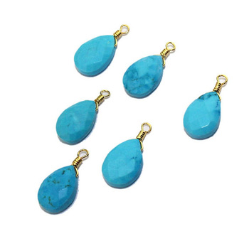 Teardrop Natural Turquoise Gold Plated Wire Pendant Connector Charm Gemstone