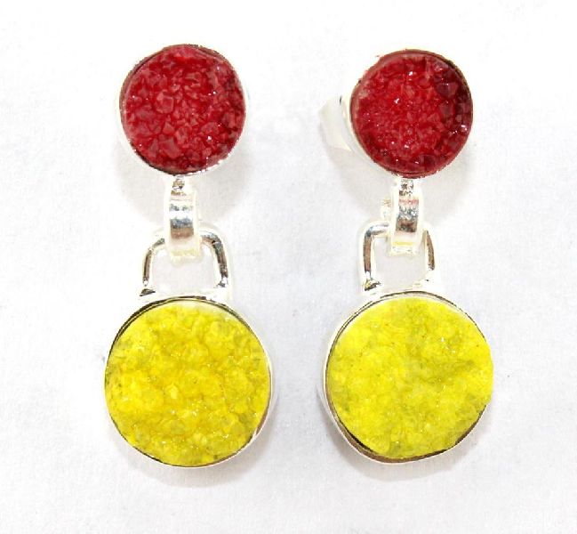 Yellow Druzy Earring Silver Plated Earring