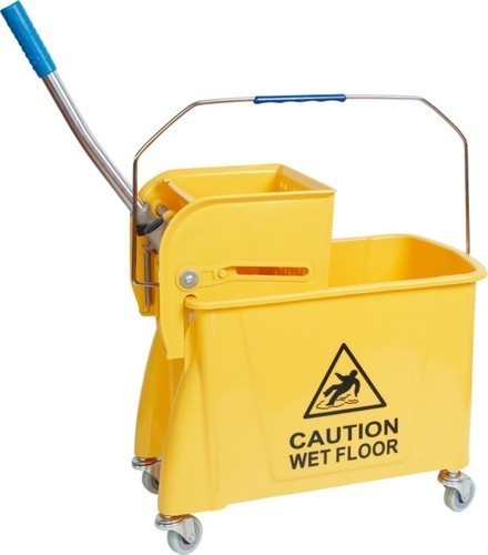 Polished Mild Steel Wringer Mop Housekeeping Trolley, Color : Yellow