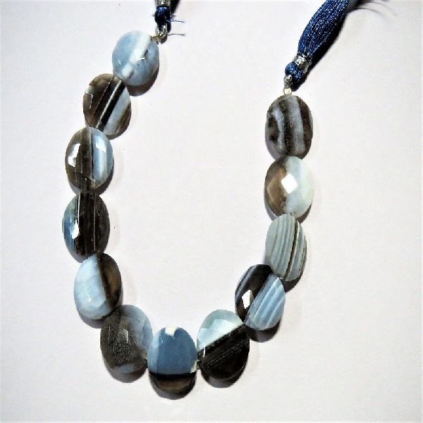 Rare Blue Peruvian Opal Faceted Stone coin bead strands