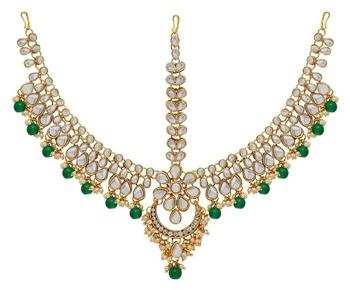 Green Color Kundan Work Matha Patti