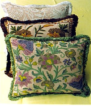 Hand-embroidered Crewel Cushions
